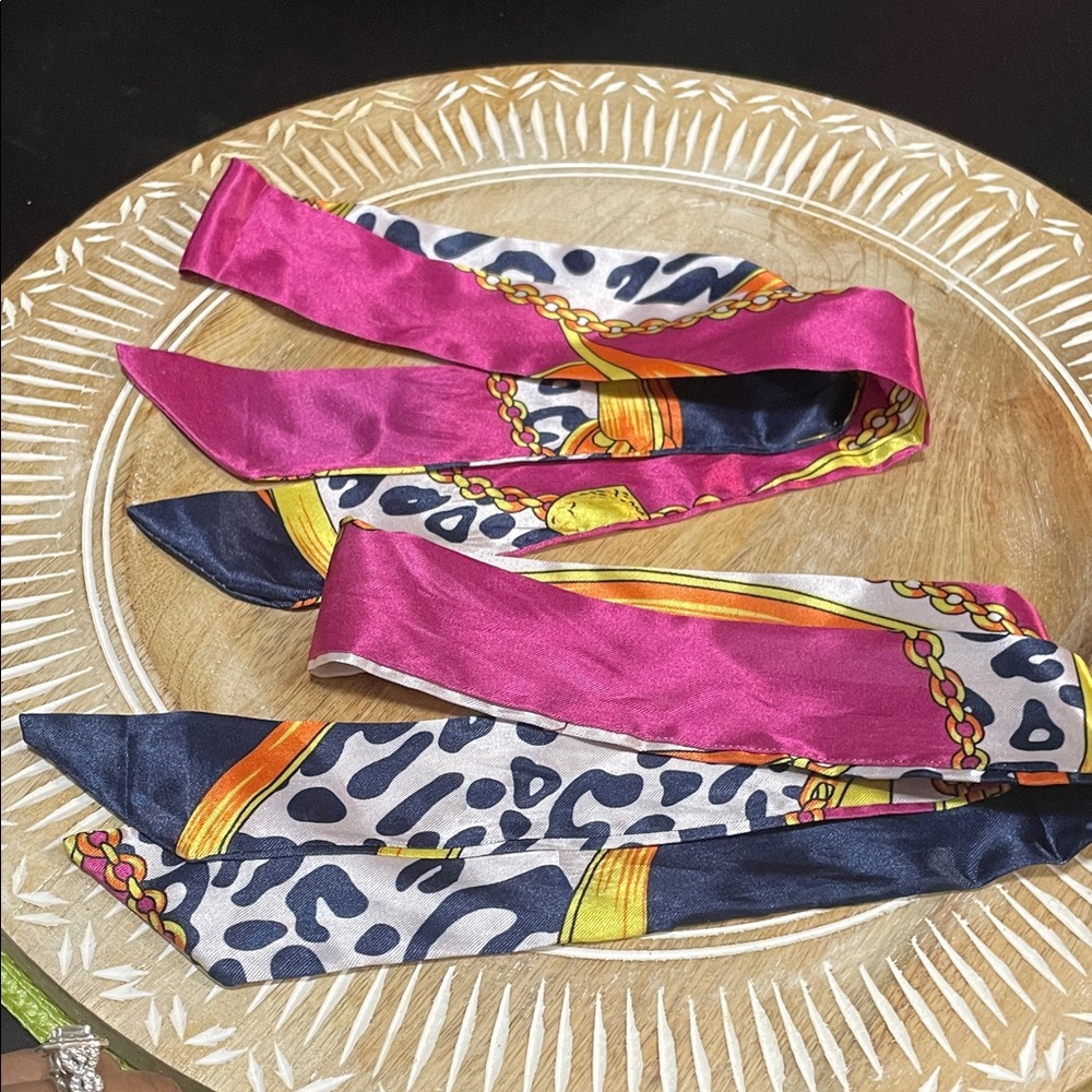 Two Bag Scarves with Pink and Navy Pattern Bundle